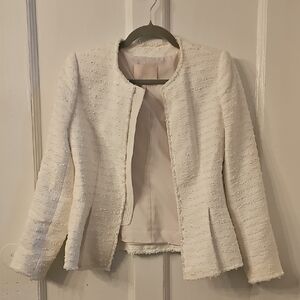 Rebecca Taylor Womens Cream Textured Open-Front Jacket 2